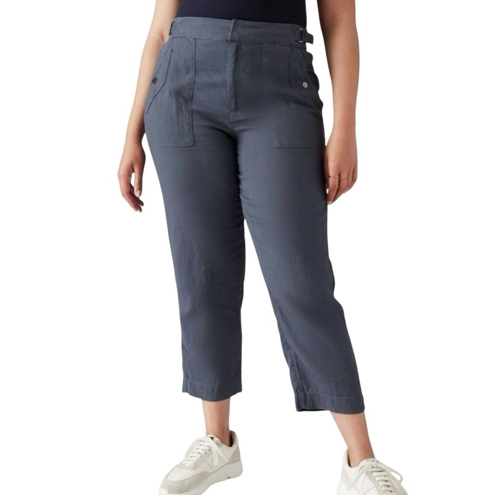 Athleta Voyager Linen Crop Pant Granite Blue Size 14 Style 586941